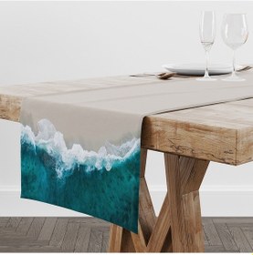 Resim Özge Okurer Runner Marin Deniz Desenli Keten Masa Örtüsü Runner 