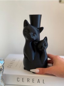 Resim Plastik Yapay Çiçeklerle Uyumlu Kedi Figürlü Şık Ve Sevimli Dekoratif Vazo Siyah 