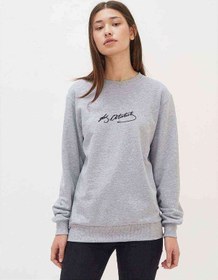 Resim Mustafa Kemal Atatürk Imza Baskılı Gri Kadın Sweatshirt 