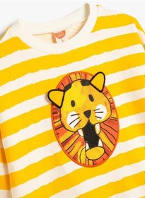 Resim Koton Erkek Bebek Çizgili Sweatshirt Aslan Grafik Baskılı Uzun Kollu Bisiklet Yaka 001 