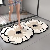 Resim 1 Adet Çiçek Desenli Diyatomit Banyo Kaymaz Paspas, Dekoratif Zemin Halısı, Süper Emici Hızlı Kuruyan Yumuşak Duş Halısı, Kolay Temizlenir, Güçlü Yapışma, Kaymaz Yer Matı 