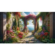 Resim Venspor Bahçe Manzaralı Deniz Görünümlü Çiçekli Arkaplan 200x150cm Fon Duvar Örtüsü 