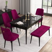 Resim Canisa Concept Are Serisi, 80X132 Benchli Açılabilir Siyah Mermer Desen Mutfak Masası Takımı, 4 Sandalye 1 Bench 
