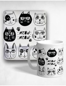 Resim HobiShop(8356) Meow Bilek Destekli Mouse Pad Ve Kupa Bardak Seti Renkli 