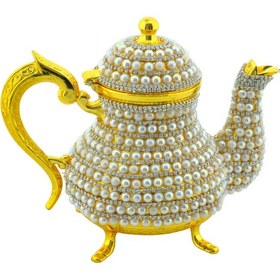 Resim Arsal Dekoratif Inci Ve Parlak Taşlı Altın Renk Demlik 18cmx22cm Altın 