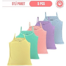Resim Alya Underwear Kız Çocuk - Garson İp Askılı %100 Pamuklu Atlet Kalpli Jakarlı Kumaş 5'li Paket Çok Renkli P15 