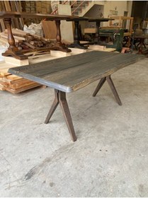 Resim EMEL AHŞAP Masif Doğal Ahşap Çekirge Ayaklı Kütük Masa, 160*90 Cm, Yemek-mutfak-ofis Masası 