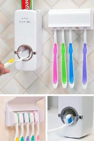 Resim new and single Diş Macunu Sıkacağı 5'li Fırça Tutucu Diş Macunu Sıkma Makinesi Fırça Tutucu Banyo Diş Fırçalığı 