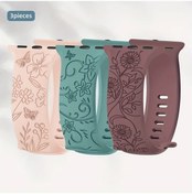 Resim Sunshine022 3lü Kadın Çiçek Oymalı İwatch Band 40mm 41mm 44mm 45mm Seri 10 9 Ultra Se Mor Pembe Yeşil 