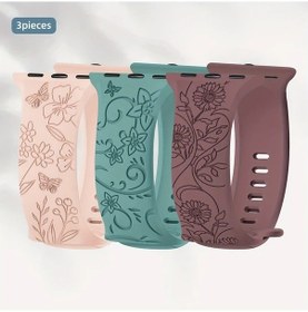 Resim Sunshine022 3lü Kadın Çiçek Oymalı İwatch Band 40mm 41mm 44mm 45mm Seri 10 9 Ultra Se Mor Pembe Yeşil 