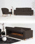 Resim Velura Home & Living Nola Koltuk Takımı 3+1 & Bazalı Yataklı Koltuk & Kanepe - Keten Kahverengi 