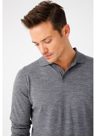 Resim Desen Triko Erkek Basic Polo Yaka İnce Triko Kazak 02421601 Füme 