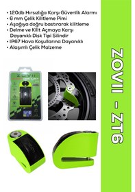 Resim Zt6 Yeşil 120 Db Alarmlı Motosiklet Disk Kilidi Ip67, Su Geçirmez, Çelik Güvenlik Kilidi Disk Kilidi 