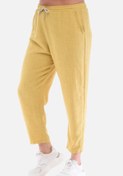 Resim CEDY DENIM Kadın Yazlık Büyük Beden Sentetik Keten Yüksek Bel Lastikli Dar Paça Mom Pantolon C611 