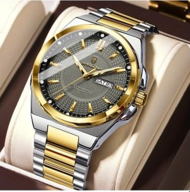 Resim Globalbloom Poedagar Erkekler İçin Lüks 896 Golden Grey3 Kasa Çelik Kordon Suya Dayanıklı Quartz Erkek Kol Saati Altın 