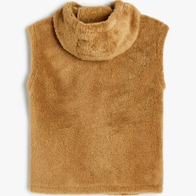 Resim Erkek Çocuk Fermuar Detaylı Kapşonlu Peluş Yelek 