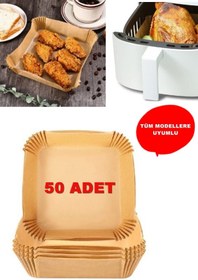Resim Kitchen Beauty Airfryer Pişirme Kağıdı 50 Adet Hava Fritözü Kare Model Pişirme Kağıdı Airfryer Yağsız Firitöz 