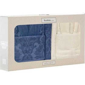 Resim Özdilek Bornoz Seti Curve Krem-indigo Aile Seti Krem-indigo 