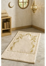 Resim Sahra Bej Kadife Nakışlı Seccade Süngerli Yumuşak Çeyizlik Hediyelik Bohça Lüks Namazlık Mavi 