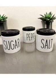 Resim 3 Lü Kavonoz Baharatlık Küçük Boy Beyaz / Siyah / Sugar /pepper / Salt / Kavonoz Seti Siyah Beyaz 