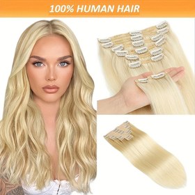 Resim Kadınlar için 8 parça sarı düz klipsli insan saçı uzantıları, 18 klips, 120g, 40.64-66.04cm 