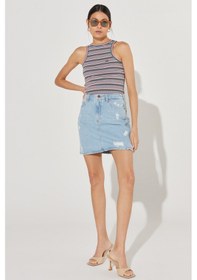 Resim Lee Regular Fit Normal Kesim %100 Pamuk Yüksek Bel Mavi Jean Kot Etek L231062XT Mavi 