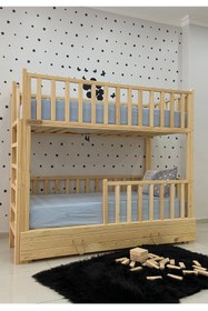 Resim MiniWood Montessori Yatak Merdivenli Ahşap Ranza Çekmeceli 