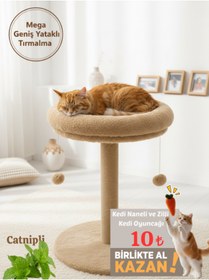 Resim Komano Pontika Mega Geniş Yuvarlak Yataklı Kedi Tırmalama Tahtası | Peluş Kedi Yatağı | Rahat ve Şık Tasarım 