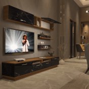Resim Decoraktiv Trendstyle 5220 Mdf Tv Ünitesi Tv Sehpası Ceviz Siyah Mermer 