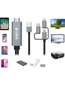 Resim S-Link SL-IPH20 HDMI To 3 In 1 2m Mobil Telefon Uyumlu Görüntü Aktarıcı Kablo 