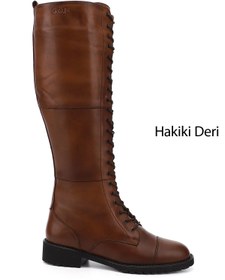 Resim GÖNDERİ(R) Kadın / Kız Taba Antik Fermuarlı Kauçuk Taban Hakiki Deri Postal Çizme 