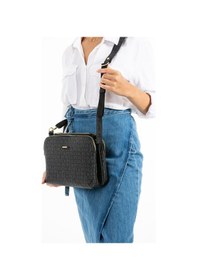 Resim Just Polo Kadın Monogram Baskılı Just & Polo 5 Bölmeli Omuz Çantası Siyah 