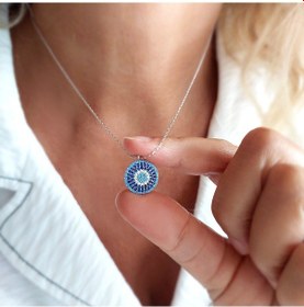 Resim Vaoov 925 Ayar Gümüş Rodyumlu Nazar Kolye 