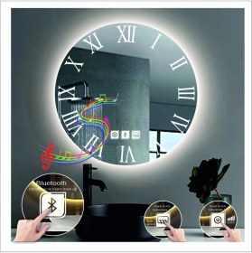 Resim Dnr-MirrorDnr-Mirror 70 cm Beyaz Ledli Tasarım Kumlamalı Dokunmatik Bluetoothlu Buğu Önleyicili Banyo Aynası Makyaj Ayna 