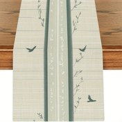 Resim Şık Kuş ve Çiçekli Masa Koşusu - Dayanıklı Polyester Mikrofiber, Zarif Kuş ve Dal Tasarımı ile Hafif Yeşil, Ev Dekoru için Çin Tarzı, Yemek Masası için Sıcaklık ve Şıklık Katıyor, Temizlemesi Kolay, Çeşitli Yemek Aksesuarlarıyla Birleştirilebilir, Yemek Masası Aksesuarı | Zarif Masa Koşusu | Dayanıklı Masa Koşusu 
