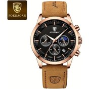 Resim Lumaworld Poedagar Erkek Koleksiyon Rose Gold Black Kasa Koyu Mavi Kadran Tarih Göstergeli Suya Dayanıklı Deri Kordonlu Erkek Kol Saati Altın 