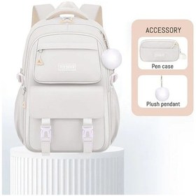 Resim Oldfriend Bej 2li Set Şık Kız Sırt Çantası 15.6 Inch Laptop Okul Seyahat Çantası Bej 