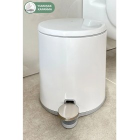 Resim Pedallı Banyo Mutfak Çöp Kovası 6 Lt Beyaz ve Gri, Dayanıklı ve Şık Tasarım 