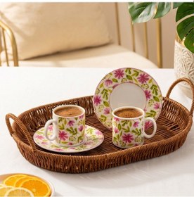 Resim Porsima 0784 12 Parça Porselen Türk Kahve Fincan Takımı - Çiçek Desenli Kahve Fincan Seti - 90ml Çok Renkli 