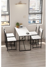 Resim 4lü Mutfak Seti Mutfak Masa Ve Sandalye Seti Balkon Masası Cafe Seti Bulut Beyaz Beyaz 