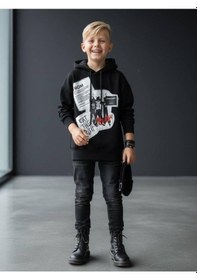 Resim Zekids Erkek Çocuk Kapüşonlu Baskılı Teenage Tasarım Sweatshirt-16662 Siyah 