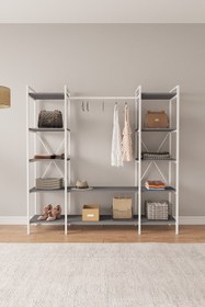 Resim Mobitopya Nilamu Antrasit Elbise Dolabı | Metal Gövdeli Açık Askılık & Organizer Dolap 175*170*34 Cm 