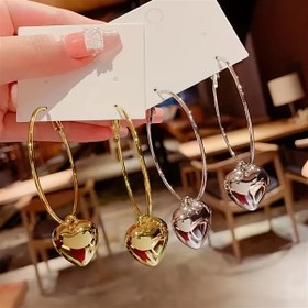 Resim Delicate Metal Heart Pendant Hoop Küpe Demir Takı Kadınlar İçin Zarif Seksi Stil Buluşma Küpeleri 