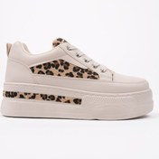 Resim Muggo Zarina Kadın Kalın Taban Leopar Desenli Bağcıklı Günlük Sneaker Spor Ayakkabı Ten 