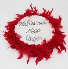 Resim YENİ HEDİYELİK DÜNYAM Kına Gecesi Kırmızı Otriş Tüylü Yazılı Süslü Deri Tef Gelin Tefi 27 Cm 