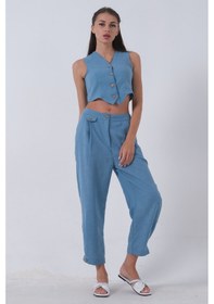 Resim Feminist Bebe Mavi Keten Yelekli Takım 0106321.449 Bebe Mavisi 