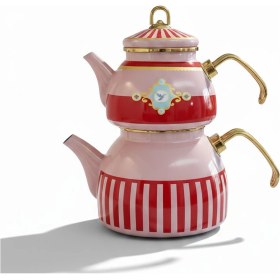 Resim Bird Studio Pembe Renk Emaye Çaydanlık Takımı - 2 Lt. + 1 Lt. Pembe 