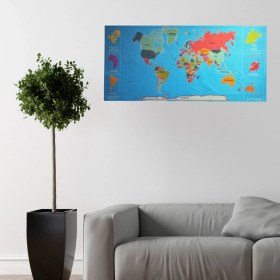 Resim Yazline Global® Renkli atlas Dünya haritası Manyetik Yapıştırıcı Gerektirmeyen Duvar Stic 