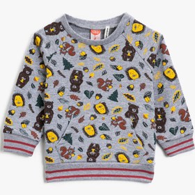 Resim Erkek Bebek Pamuklu Baskılı Kanguru Cepli Bisiklet Yaka Sweatshirt 