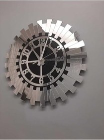 Resim Modern Gümüş Güneş Duvar Saati Dekoratif Türk Rakamı Mdf Aynalı Pleksi 40x40 Cm 